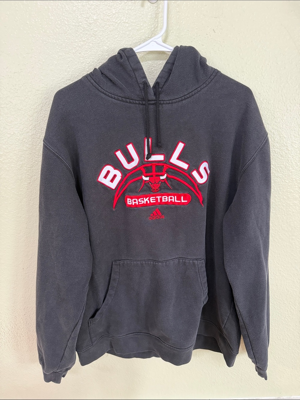adidas Men's Black Hoodie with Red Chicago Bulls Logo